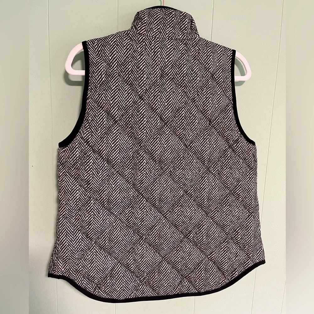 J CREW Down Filled Puffer Vest Herringbone Black White Winter Fall Class…